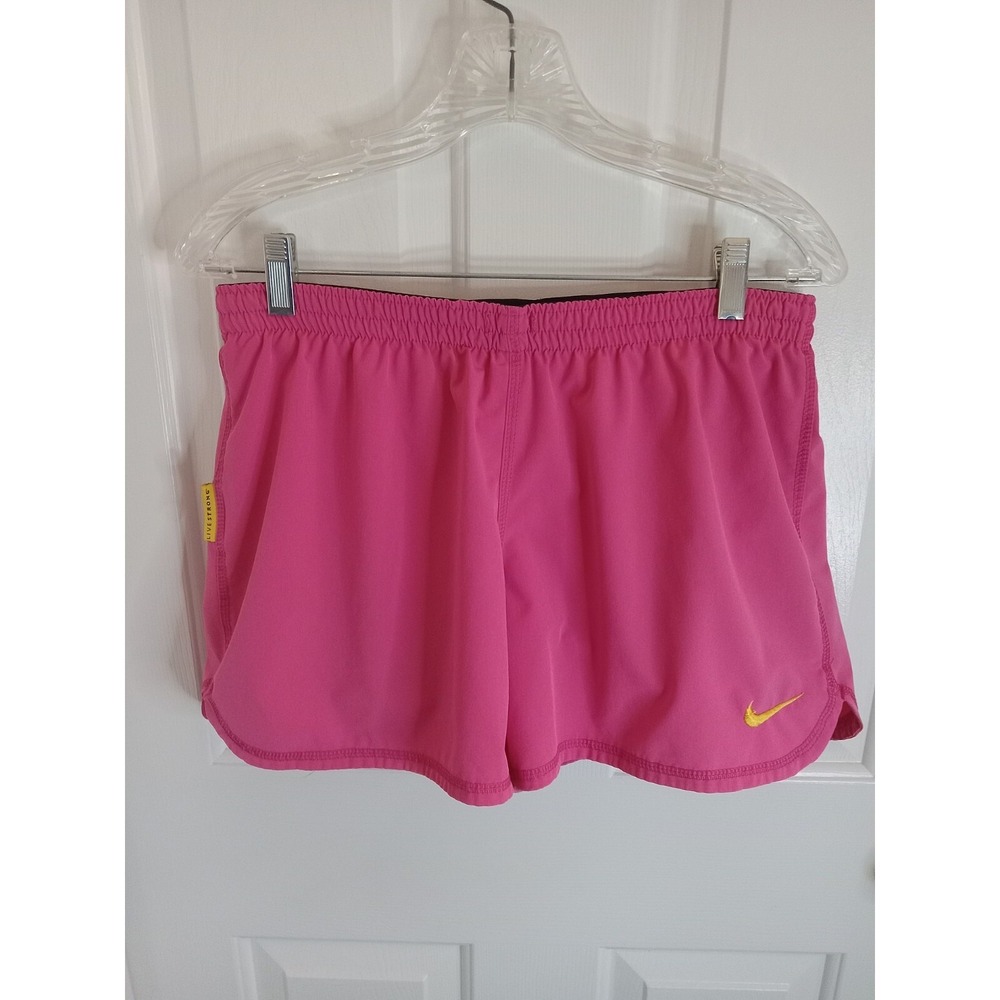 Nike Womens Livestrong Dri Fit Pink & Yellow Athletic Running Jogging Shorts Med